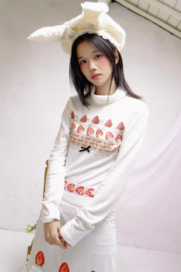 Happy Birthday Strawberry Cake Turtleneck Top