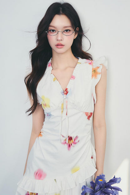 Floral V-Neck Ruffle Dress