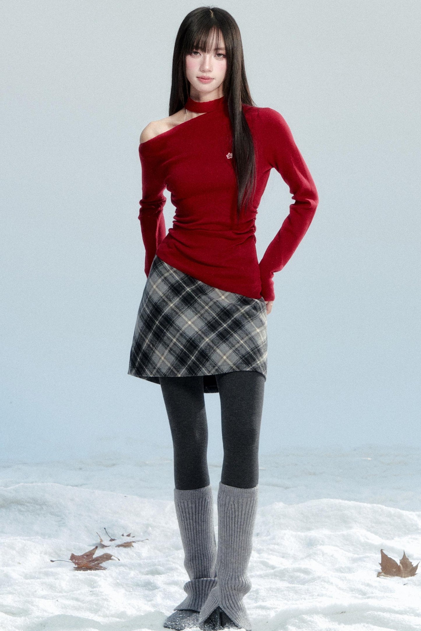 Red Off-Shoulder Knit Top