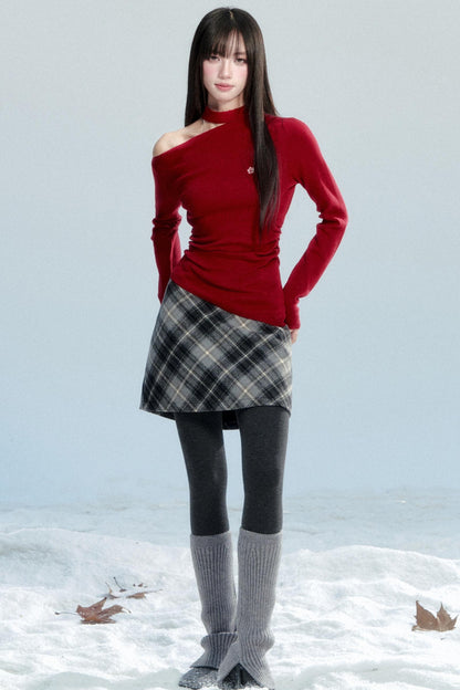 Red Off-Shoulder Knit Top