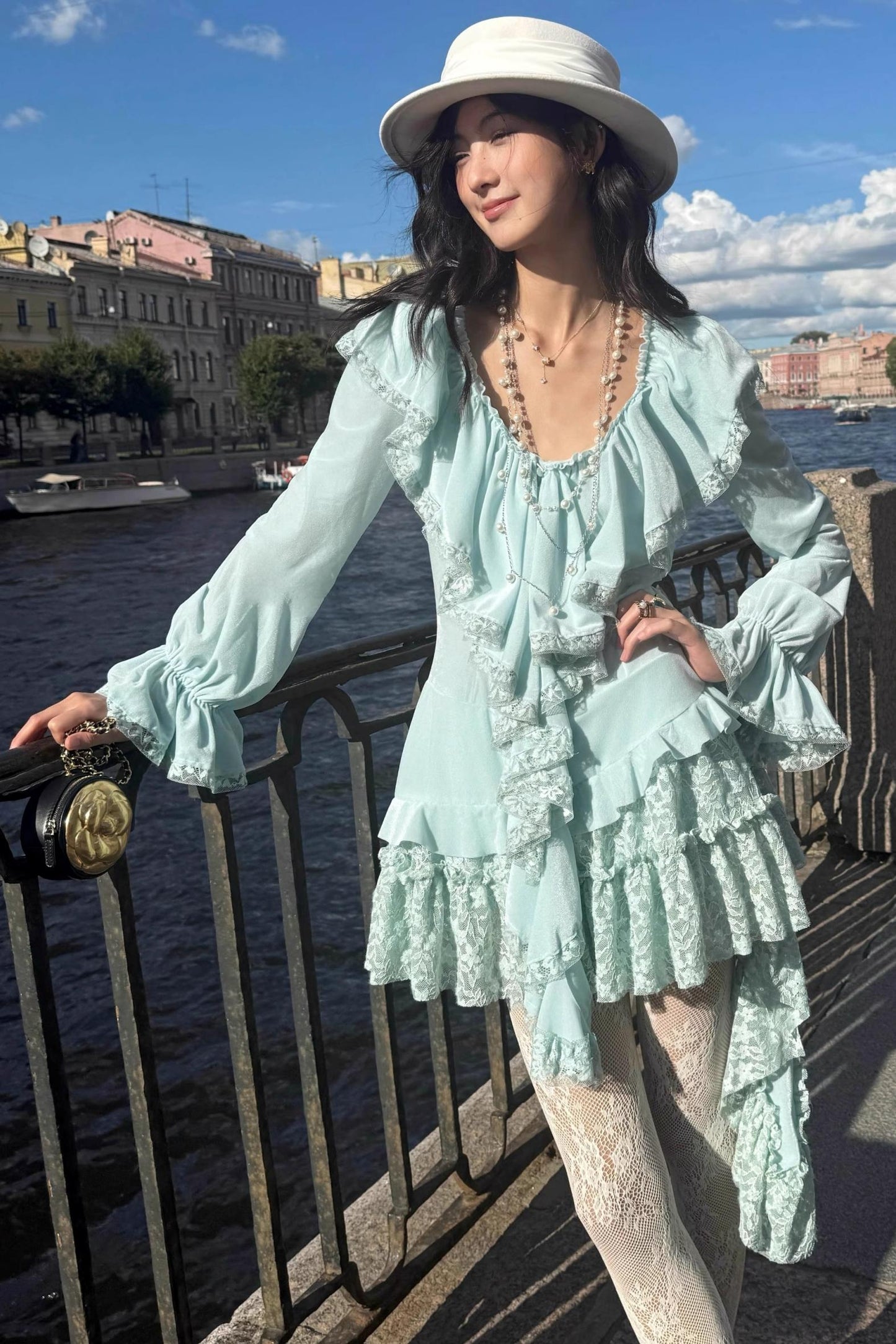 Vintage Velvet V-Neck Lace Dress