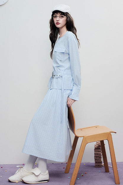 Airy Stripe Two Piece Skirt Set-Up