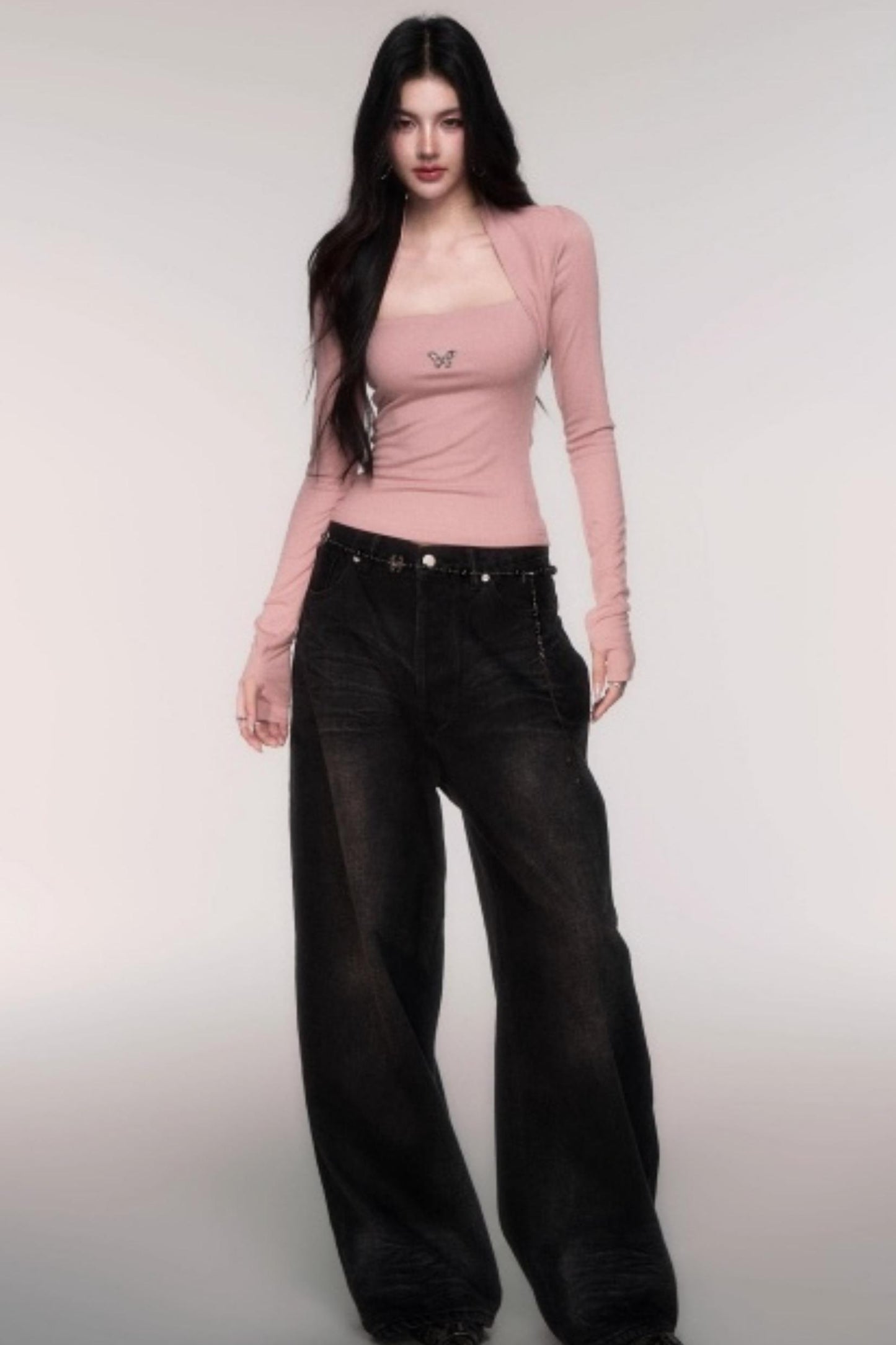 Fake Two Sleeve Slim Knit Top