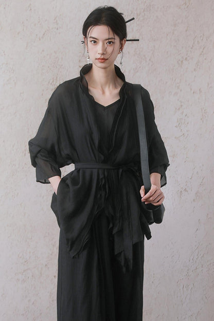 Elegant Sheer Black Two-Piece Set