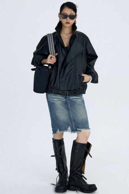 Retro Blue Distressed Denim Skirt