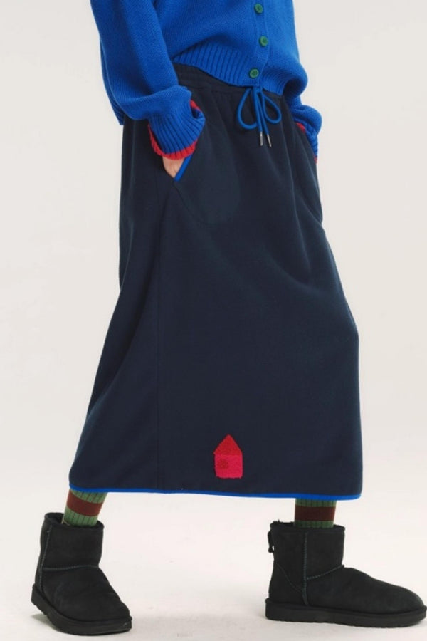 Embroidered Color-Block Skirt