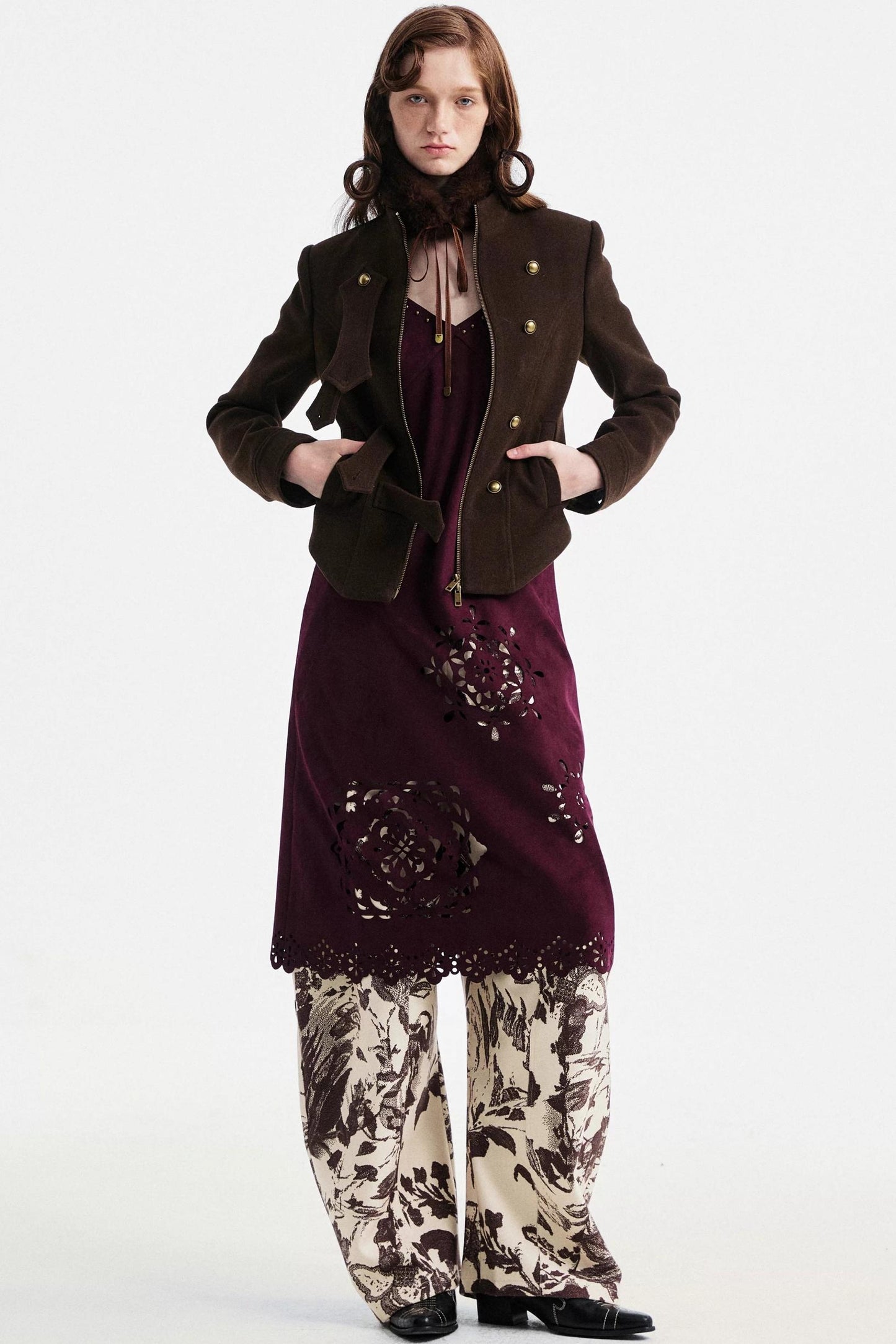 Beige Floral Scimitar Pants