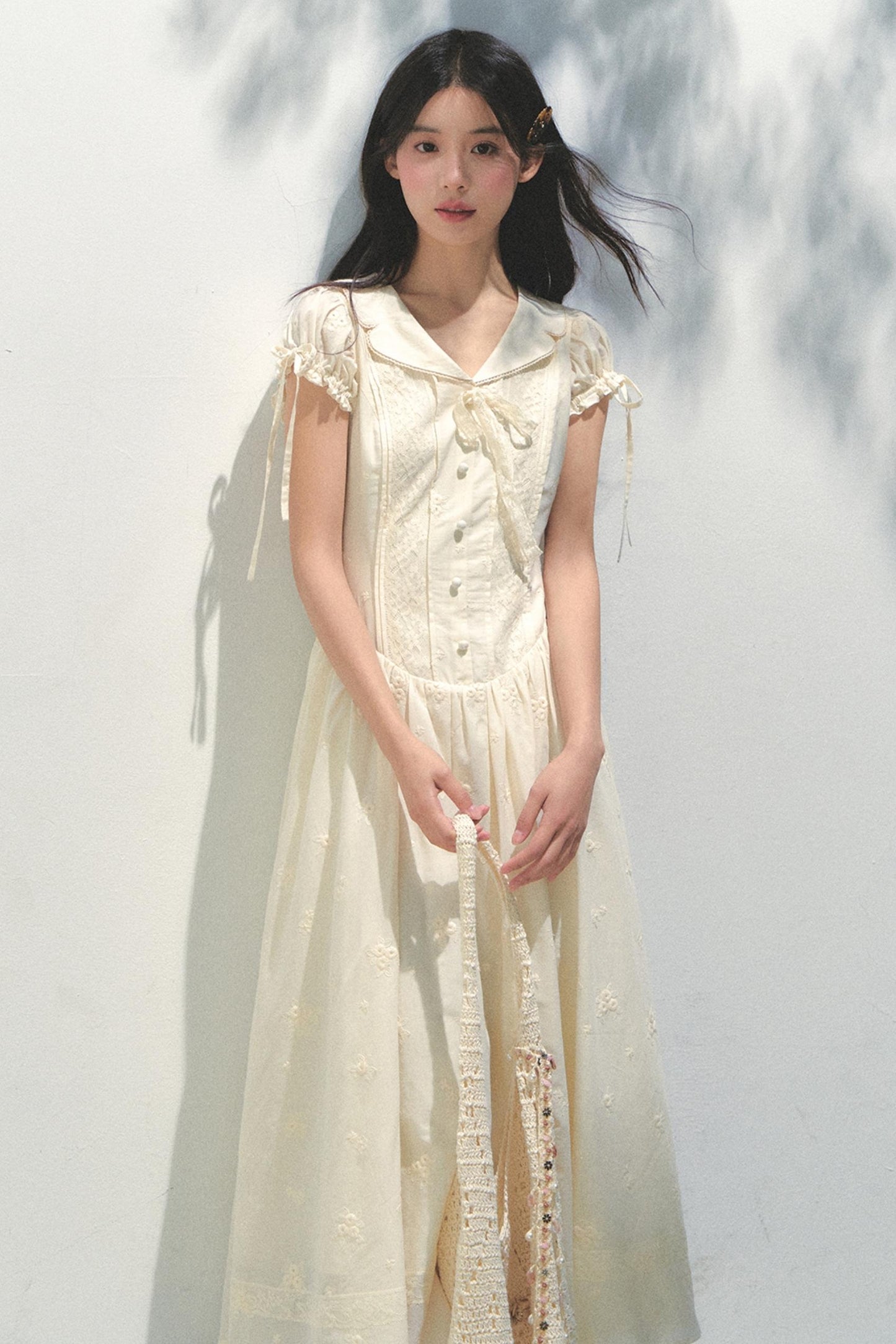 Holiday Embroidered Bubble Sleeve Dress