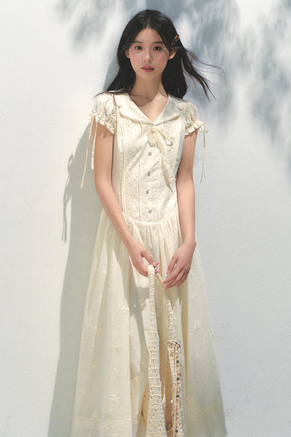 Holiday Embroidered Bubble Sleeve Dress