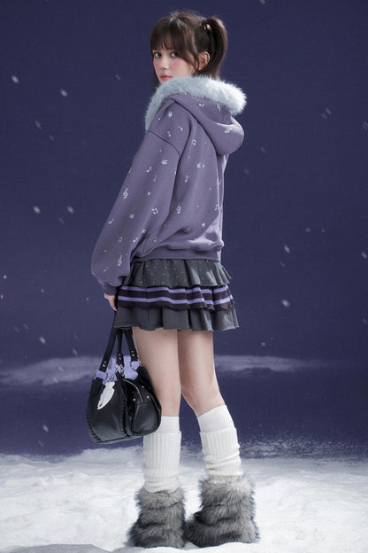 Falling Sweet Purple Fleece Hooded Jacket