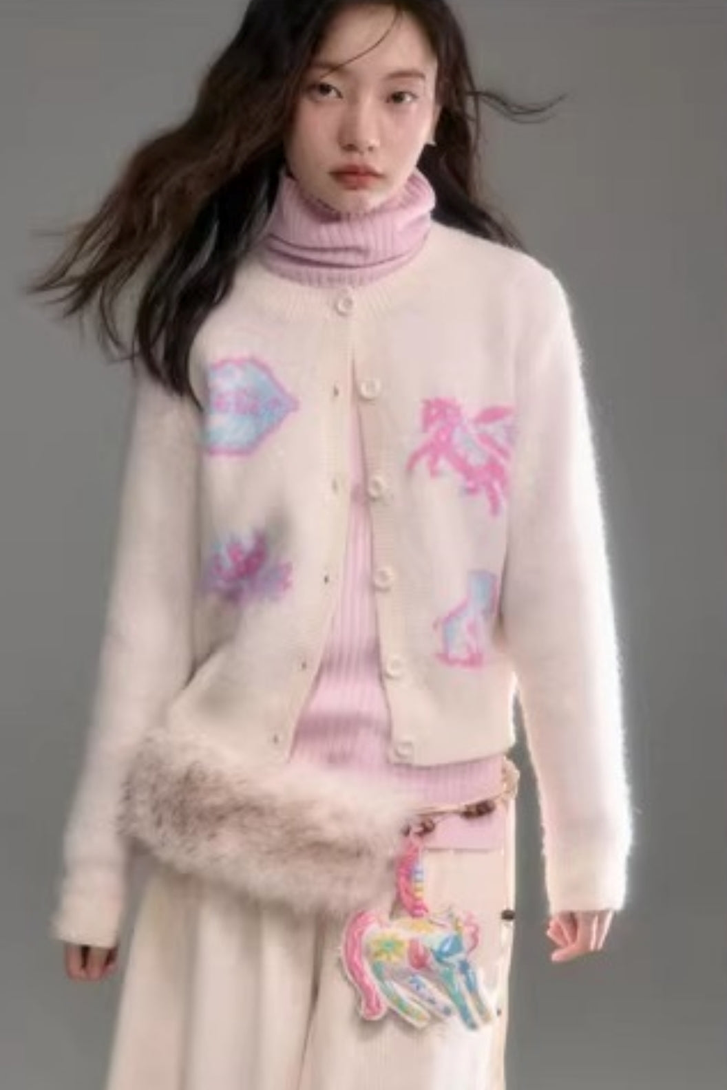 Color-Blocked Wool Blend Cardigan