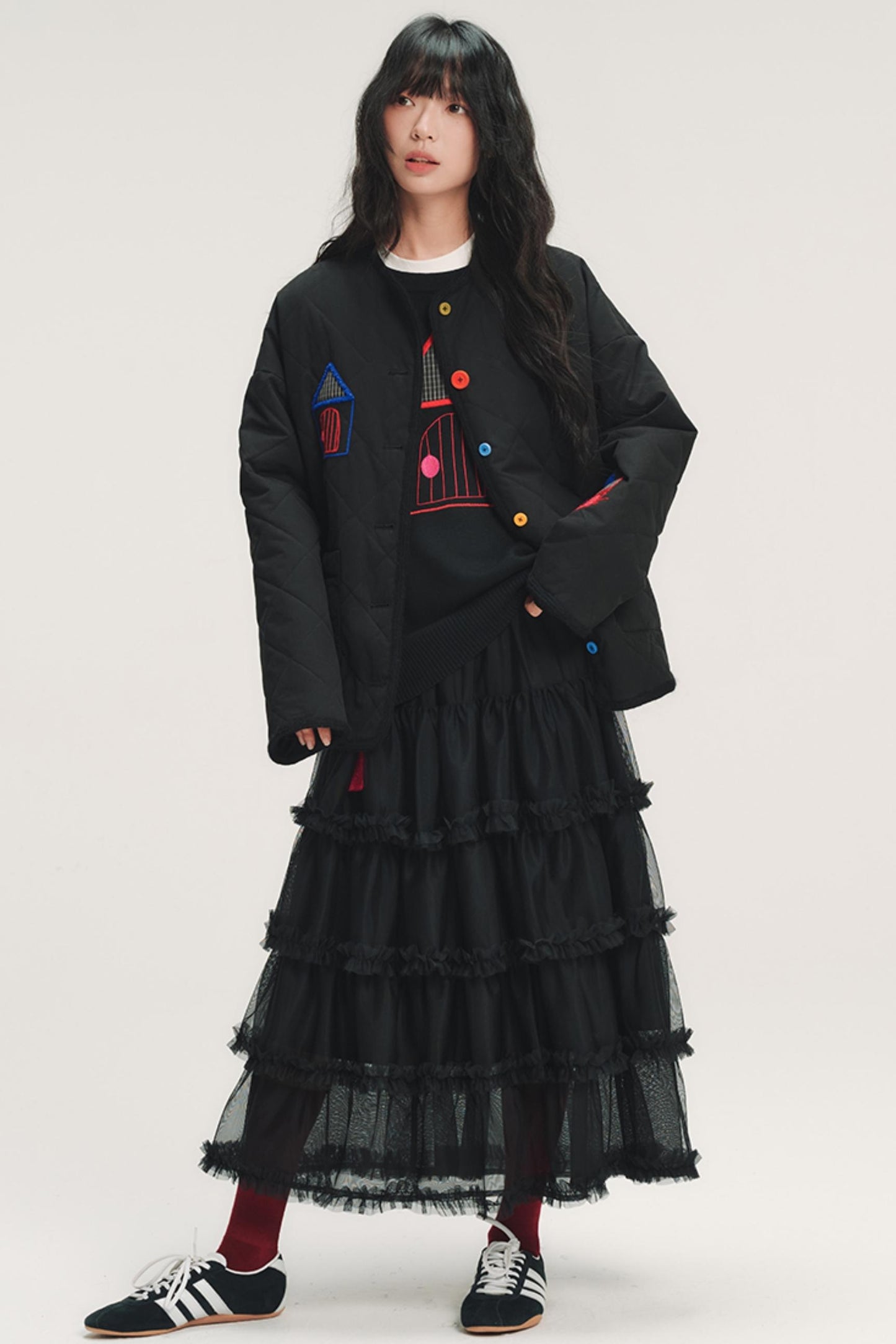 Color Block Embroidered Cotton Jacket