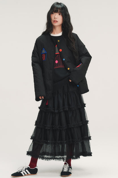 Color Block Embroidered Cotton Jacket