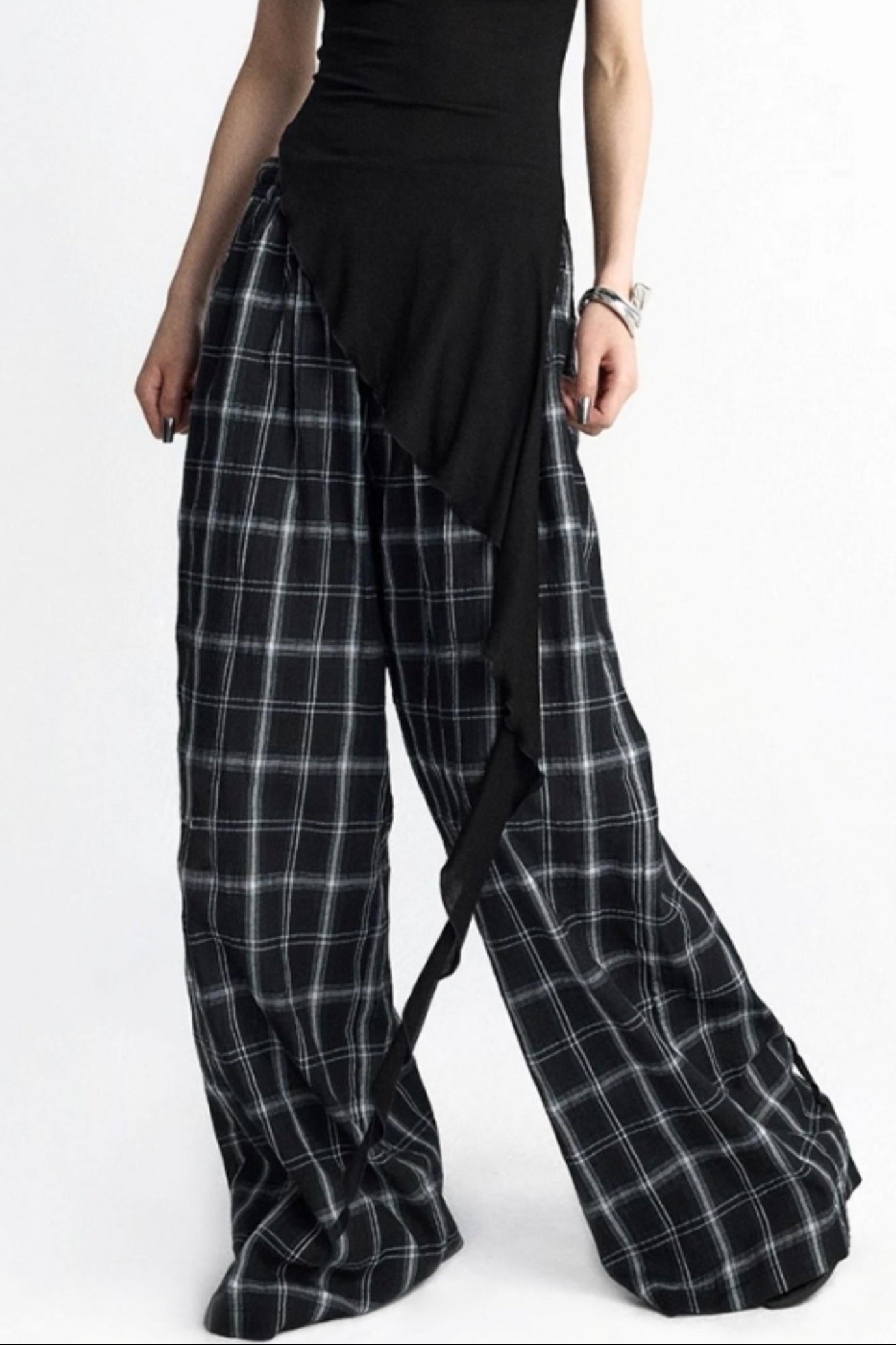 Summer Plaid Wide-Leg Pants