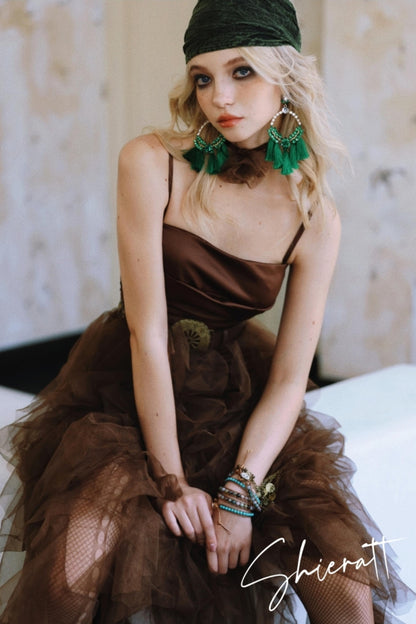 Chocolate Satin Halter Dress