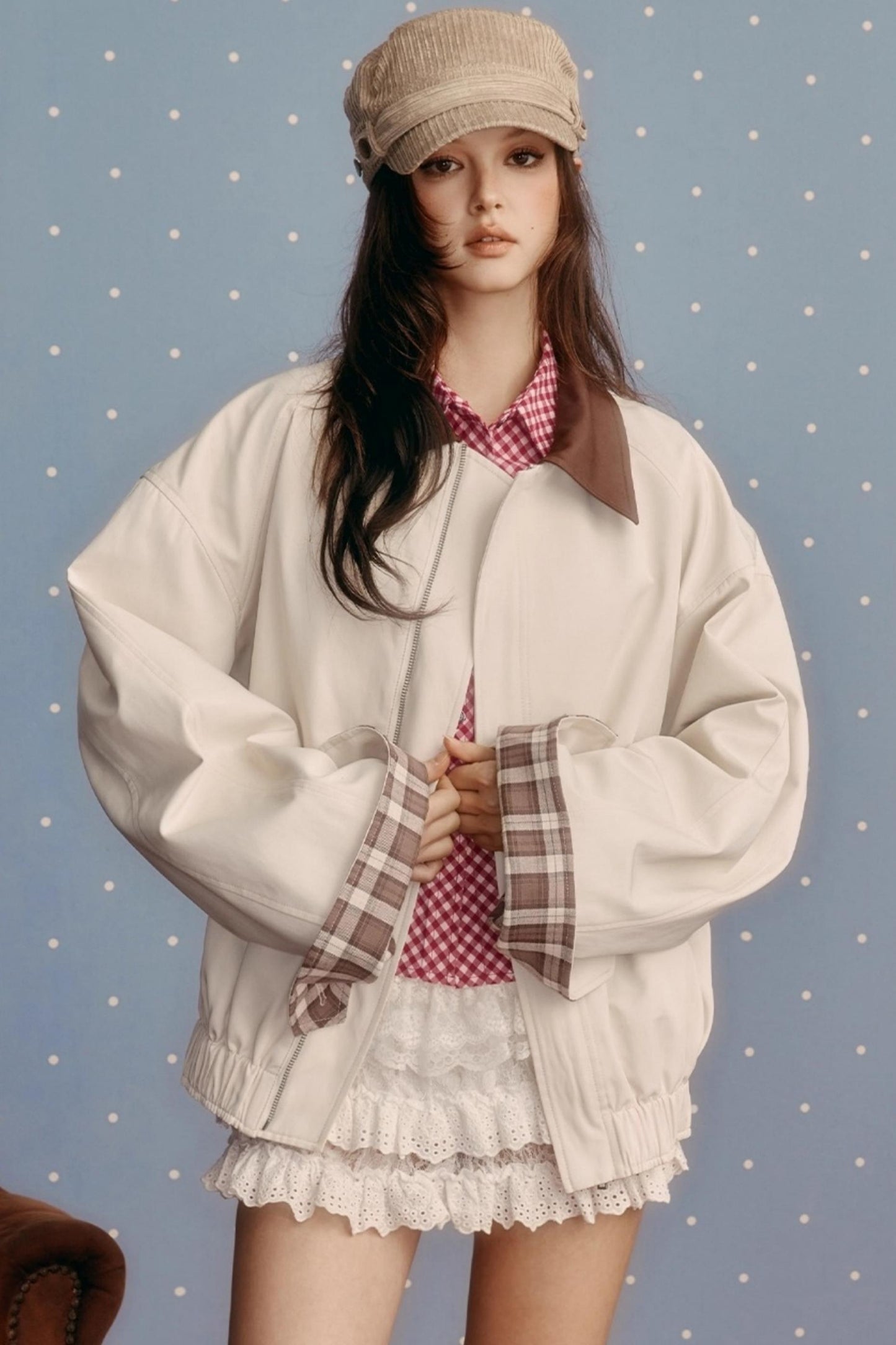 Retro Preppy Contrast Lapel Short Coat