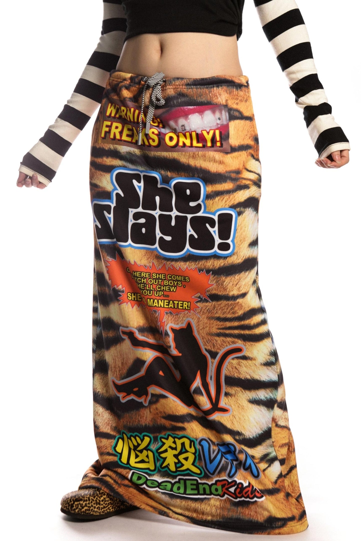 Tiger Print Long Sweatshirt Skirt