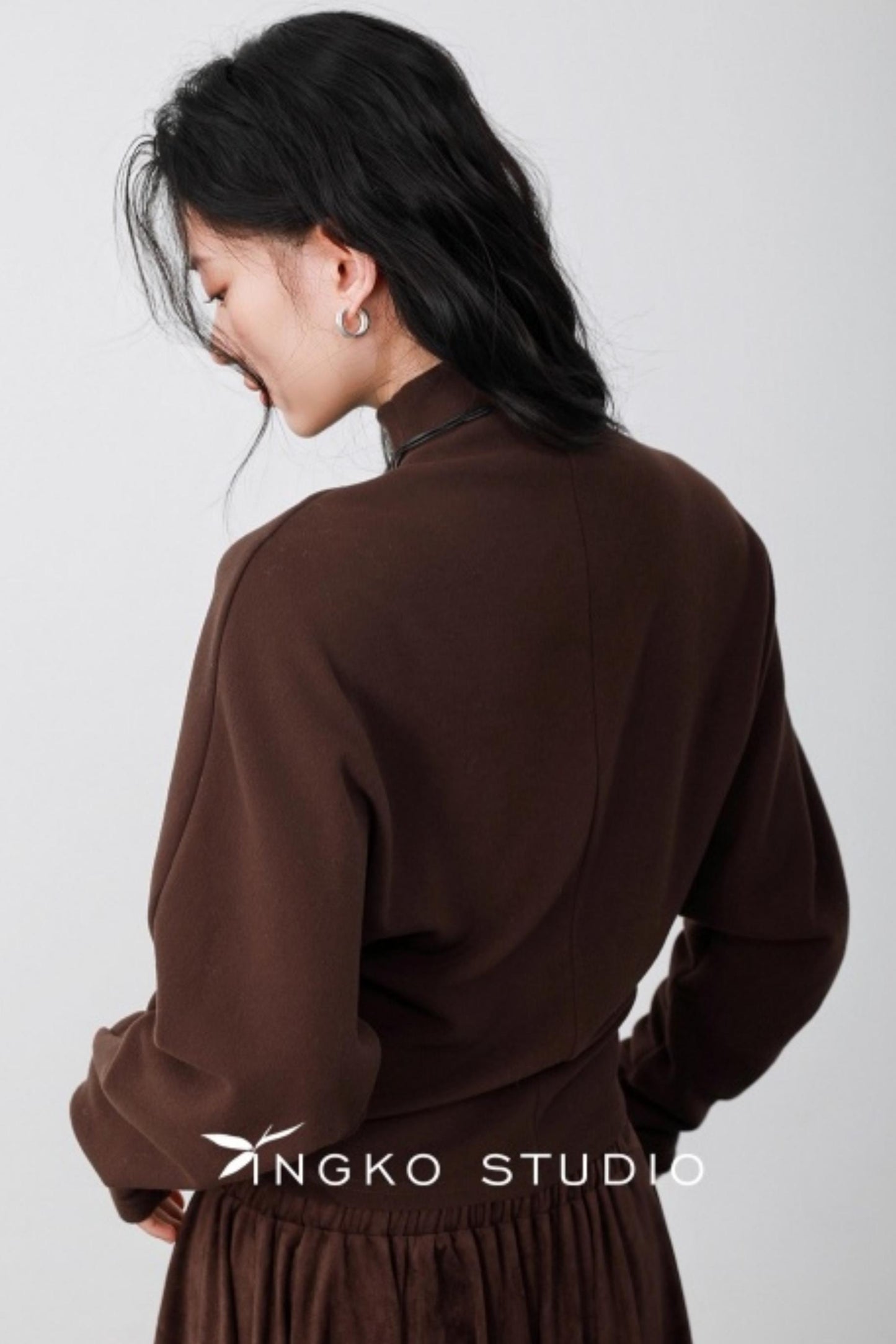 Chestnut Brown Velvet Pleated Top