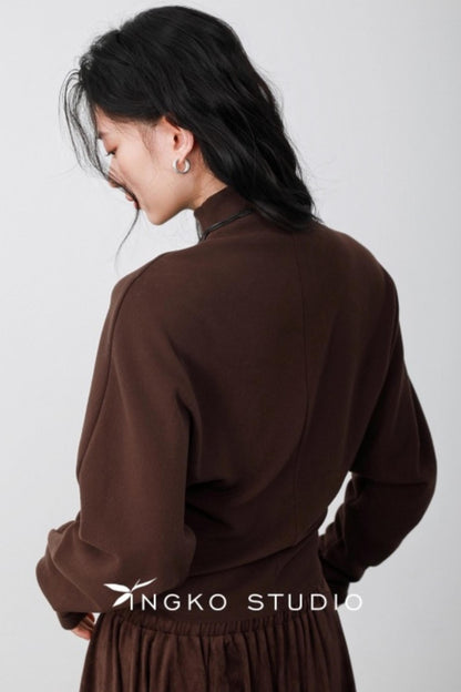 Chestnut Brown Velvet Pleated Top