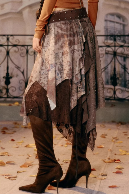 Ausgestellte Jeanshose mit Vintage-Muster