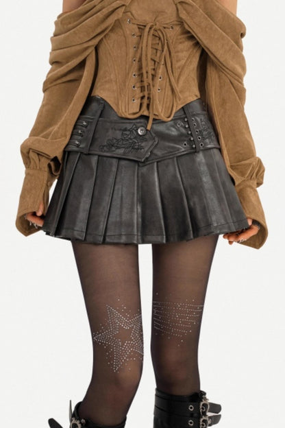 Vintage Leather Pleated Skirt