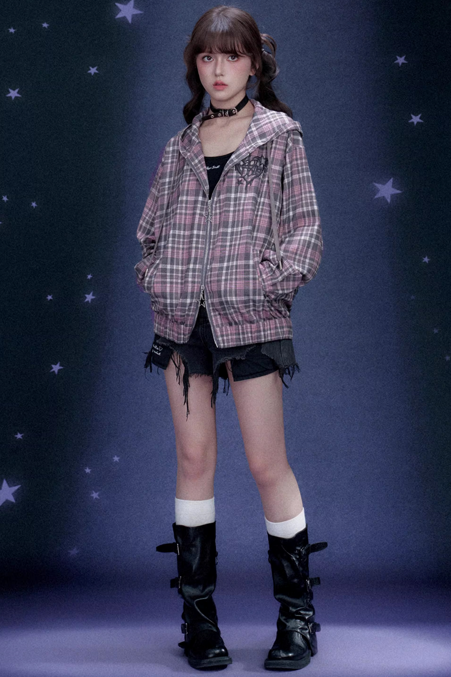 Pink Plaid Hooded Jacket