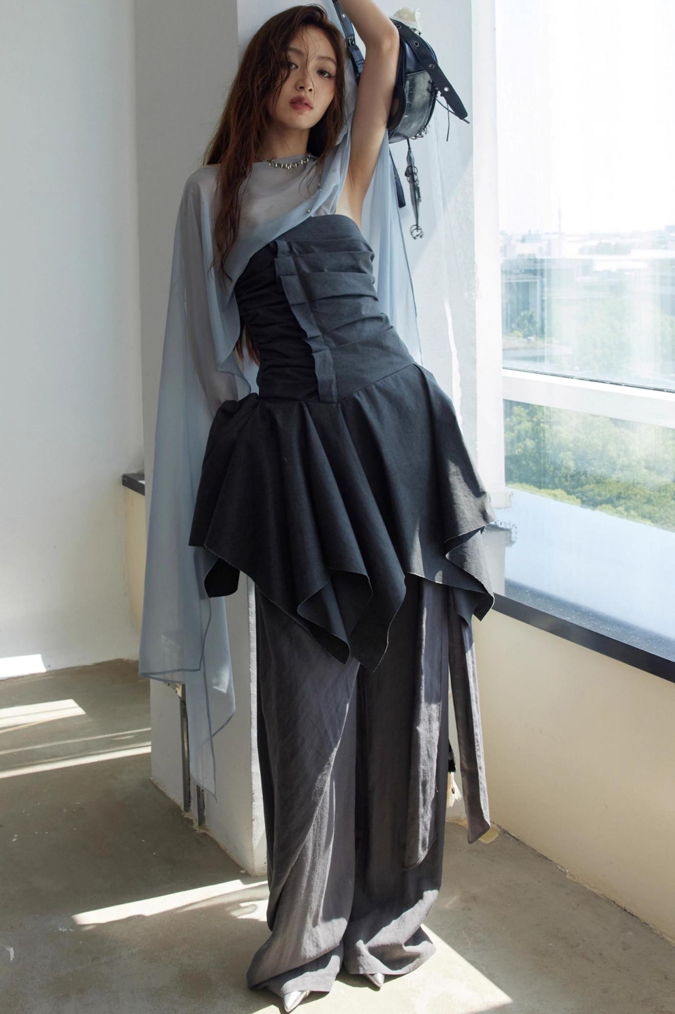 Dark Pleated Tank Top