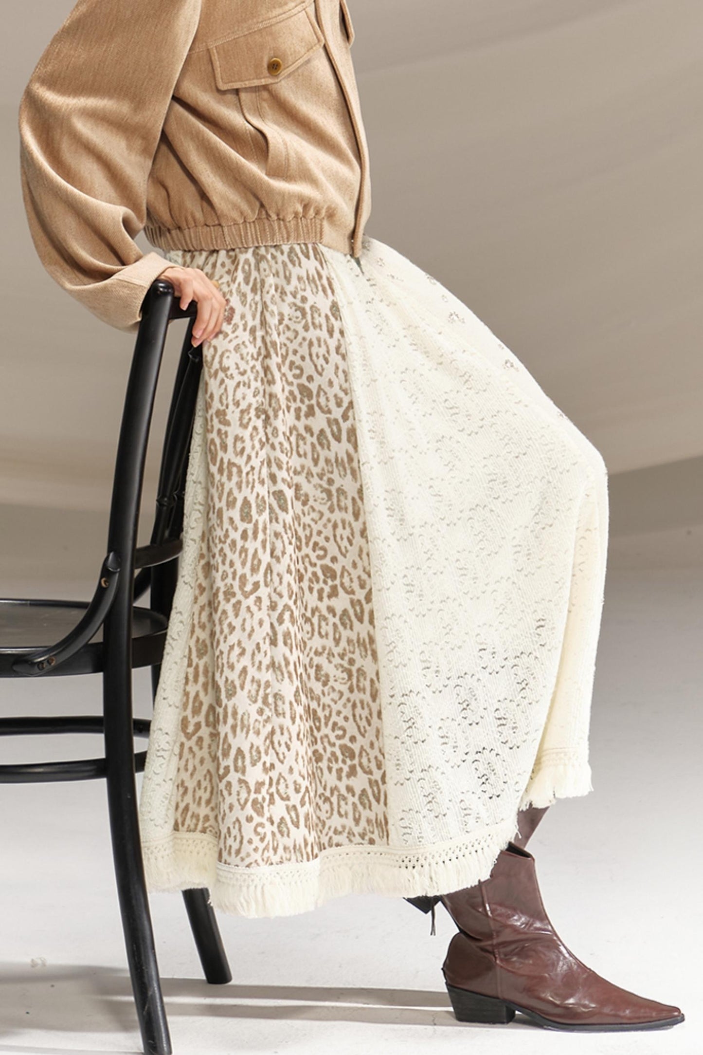 Silk Leopard Print Patchwork Skirt