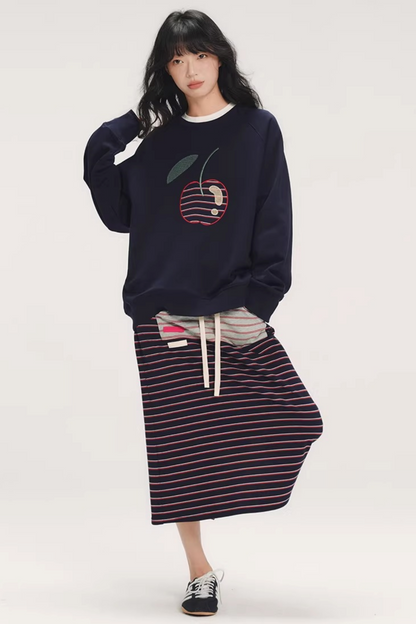 Striped Cherry Patchwork Sweatshirt