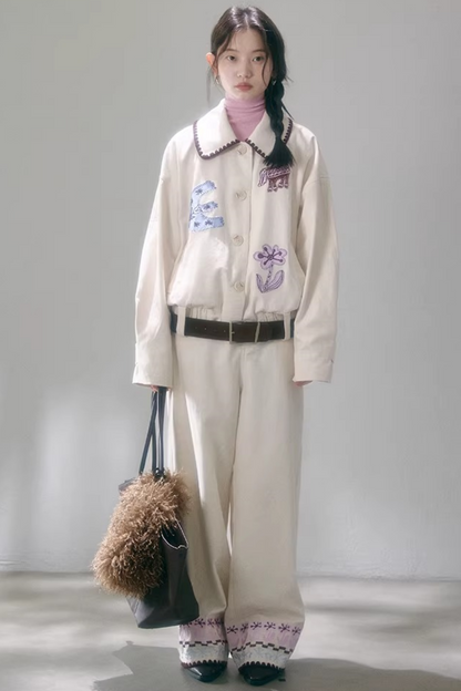 Horse Embroidery Linen Jacket Set