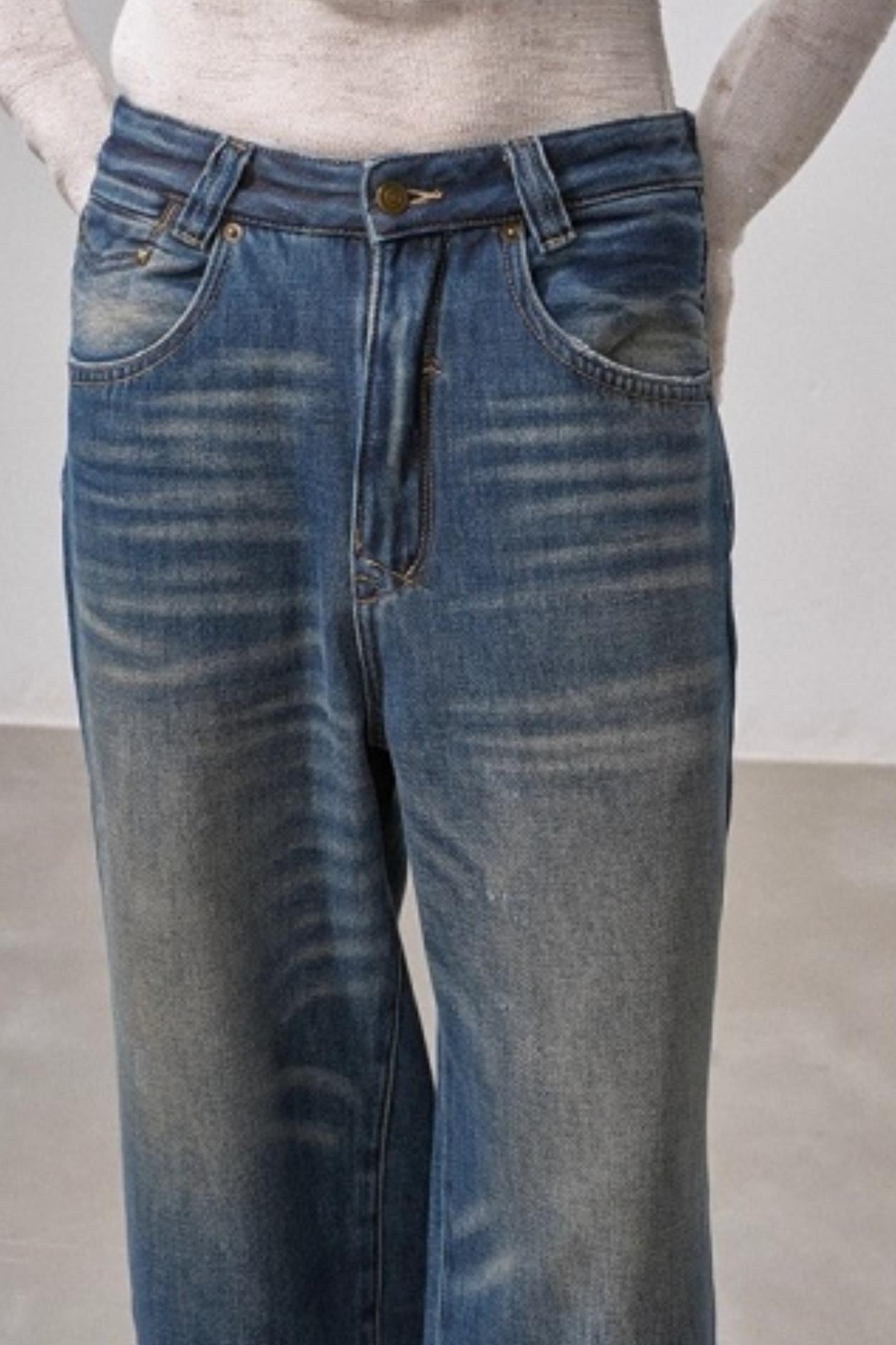 Retro Fleece-Lined Cropped Jeans