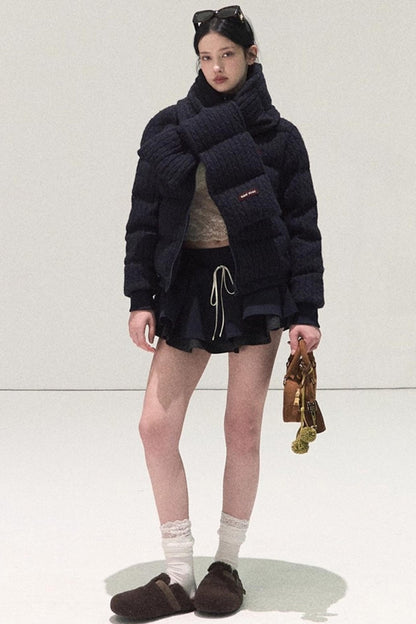 Plaid Color-Blocked Puffy Skirt