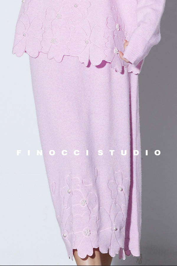 Wool Flower Embroidery Skirt Set-Up