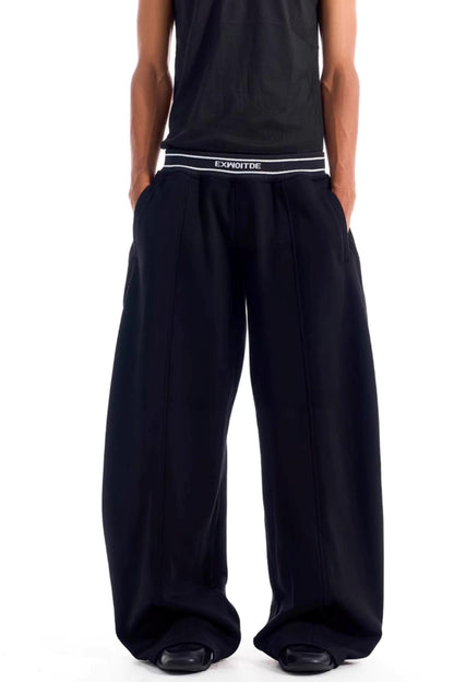 Contrast Ribbed Wide-Leg Pants