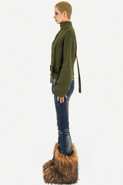 Retro Stand-Up Collar Cardigan