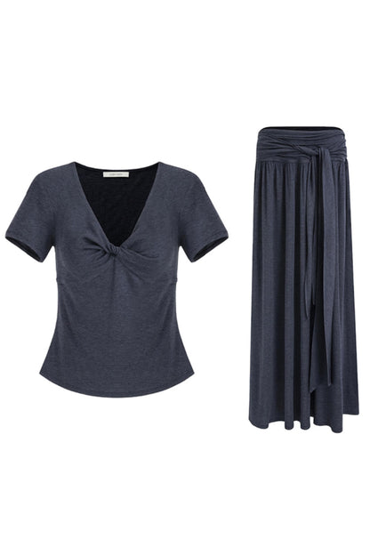 Draped Knit Tee Skirt Set-Up