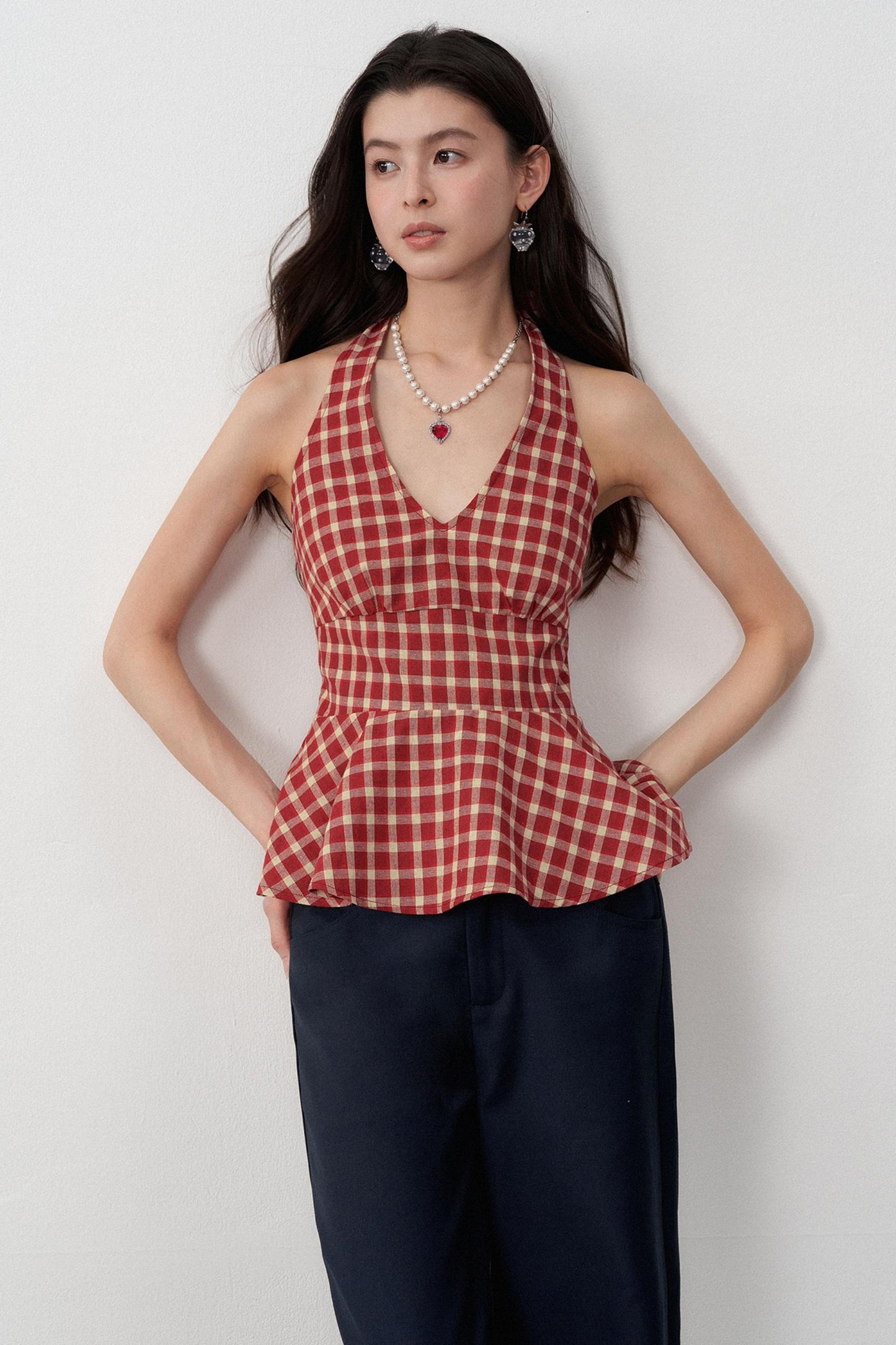 Resort Plaid V-Neck Halter Camisole