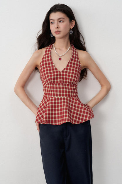 Resort Plaid V-Neck Halter Camisole