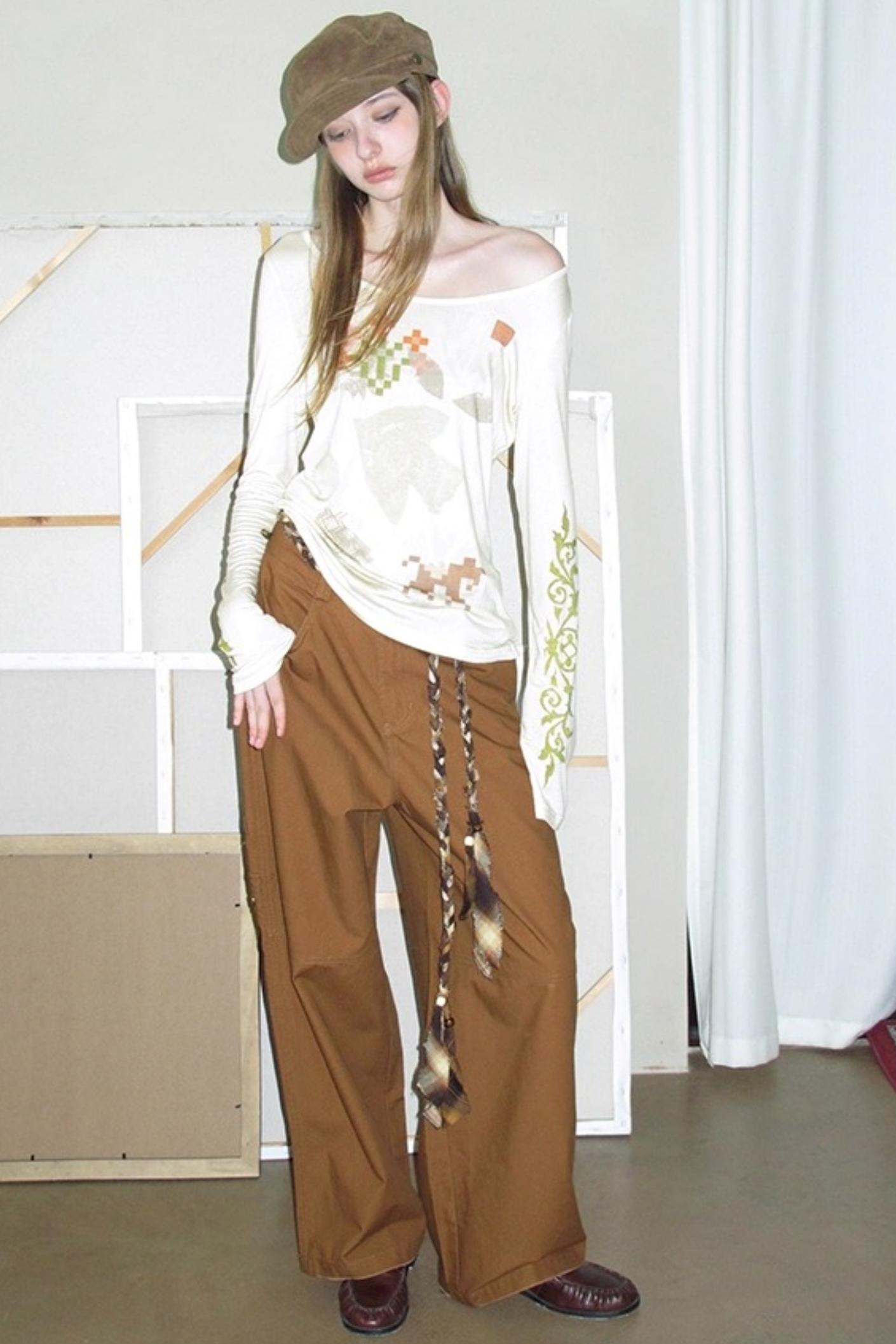 Vintage Printed U-Neck Slim T-Shirt