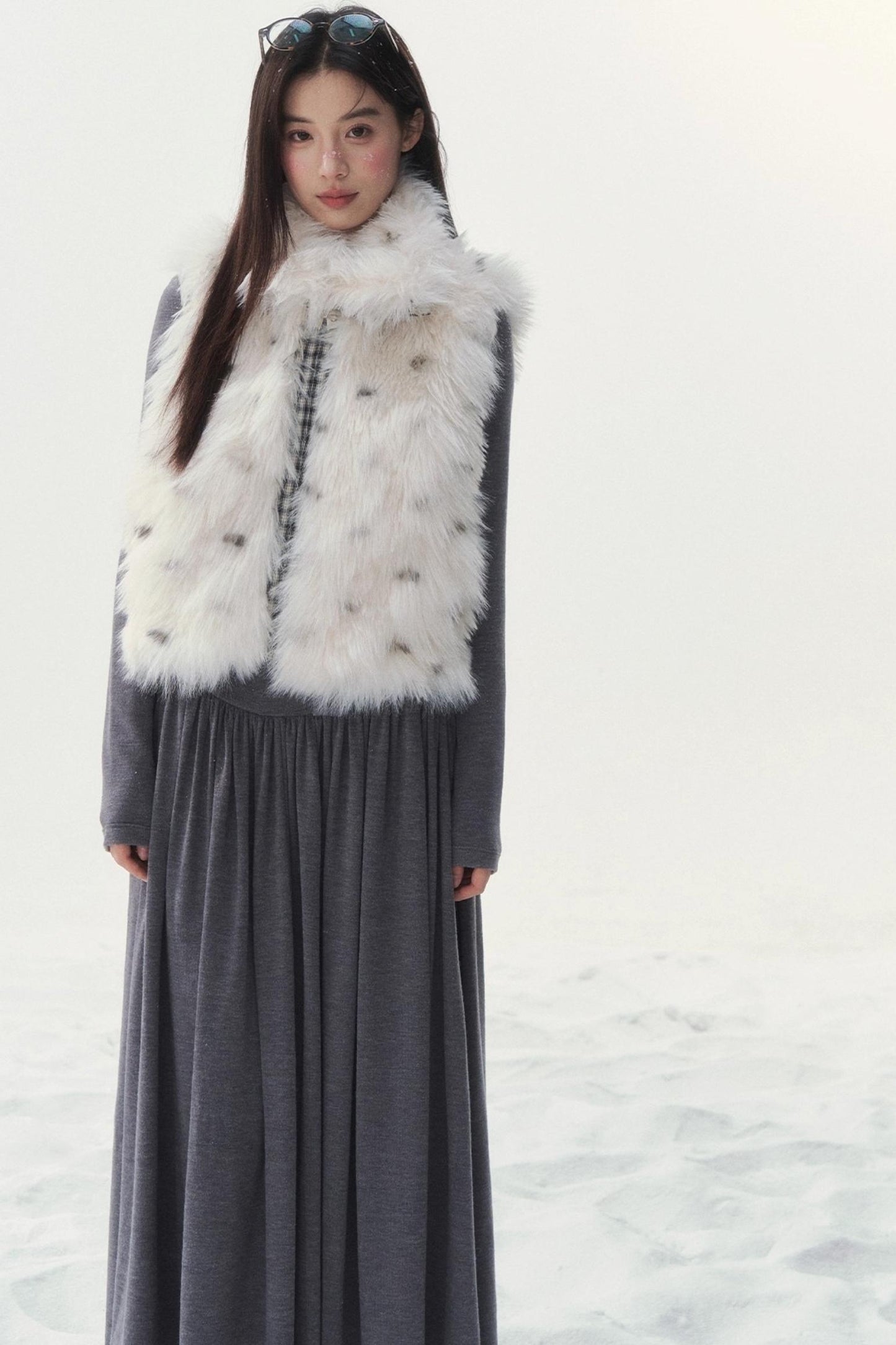 Polka Dot Plaid Fur Coat