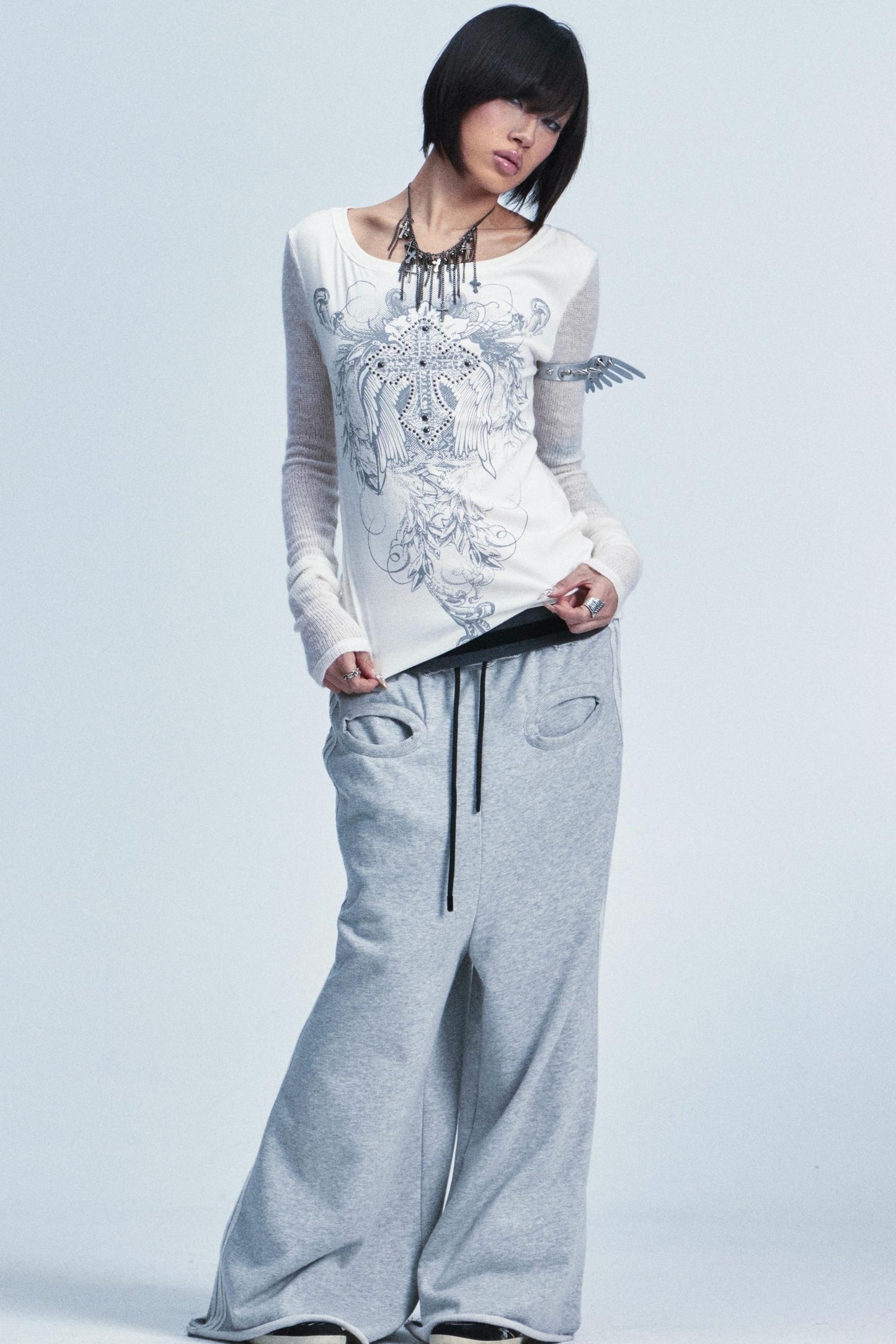 Knitted Mesh Rivet Sweater