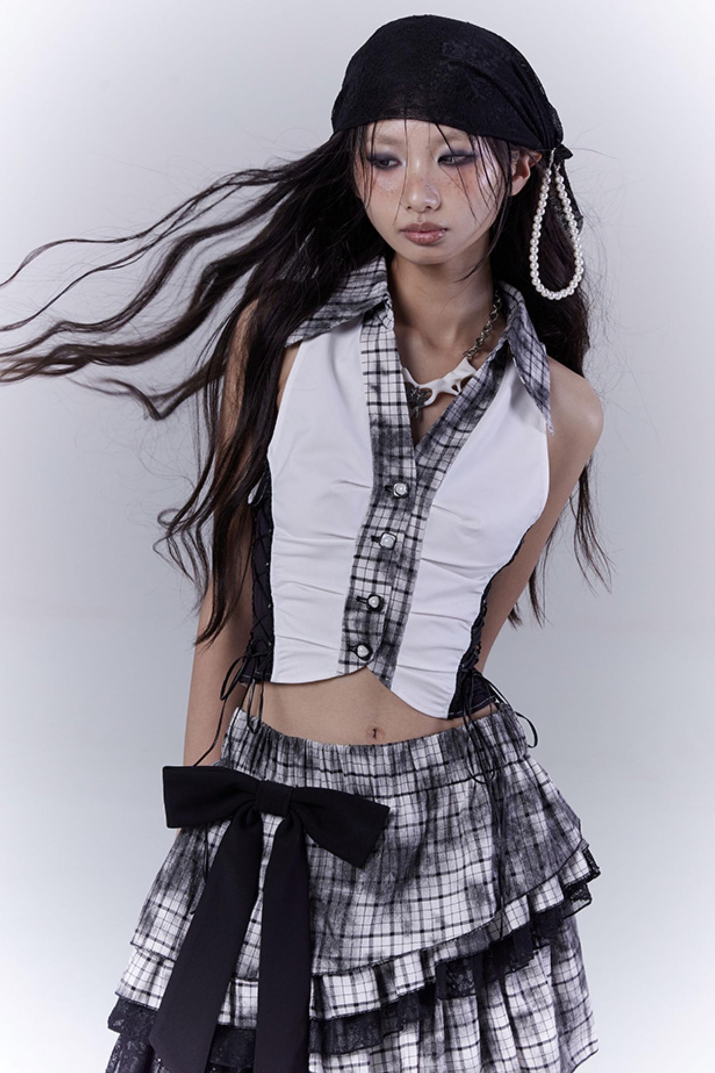 Plaid Splice Sleeveless Top