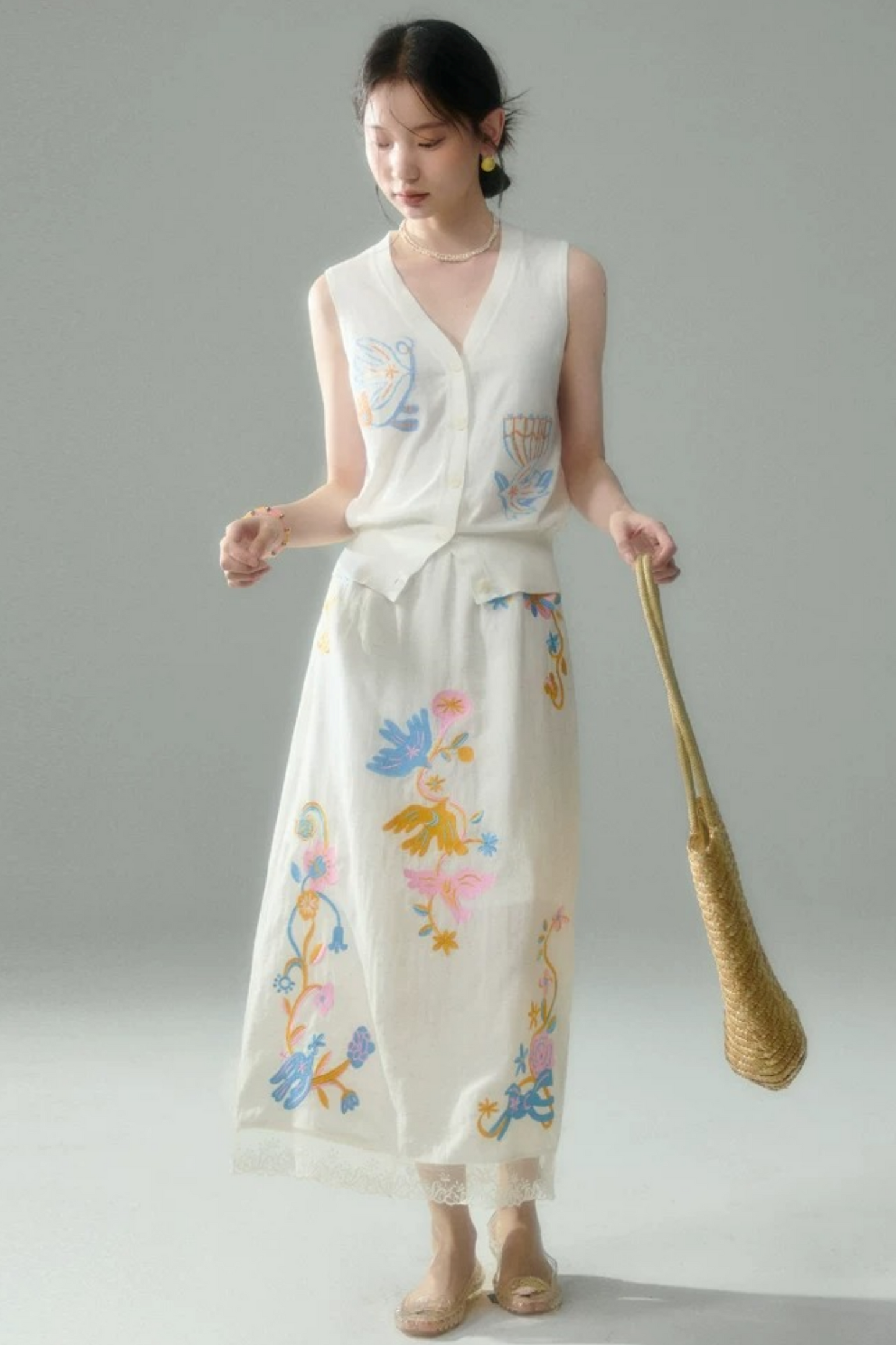Summer Bird Floral Cotton Vest