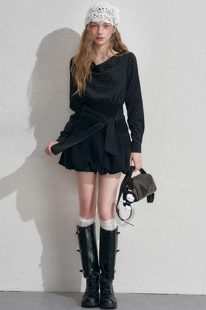 Polka Dot Swing Collar Black Shirt