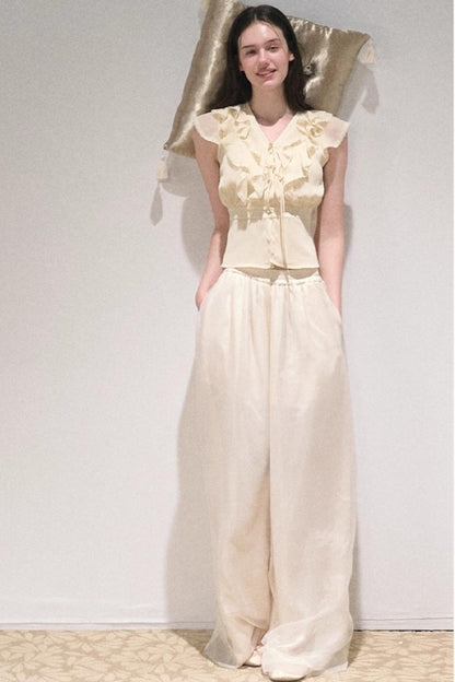 Apricot Satin Double-Layer Pants