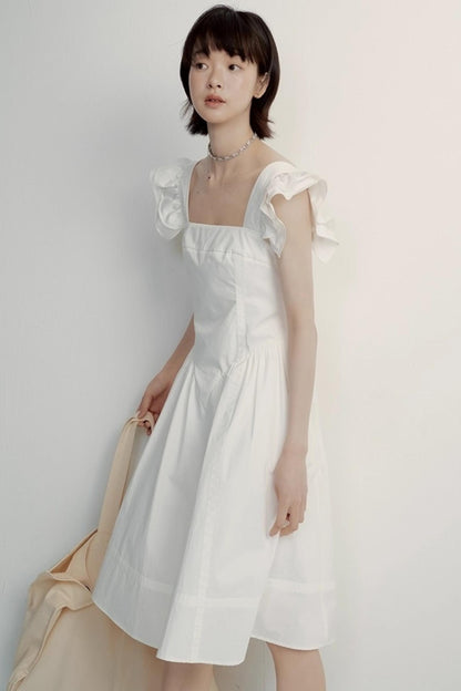 White Cotton Ruffle Dress