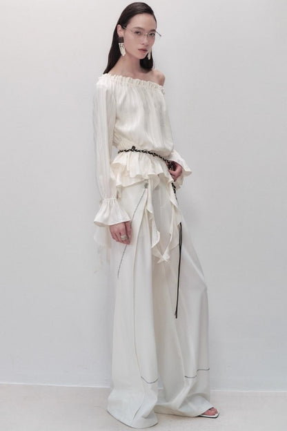 French Design One-Shoulder Ruffle Shirt