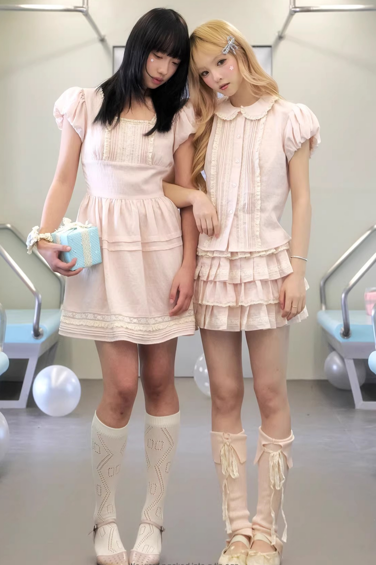 Peach Lace Doll Collar Blouse Set-Up