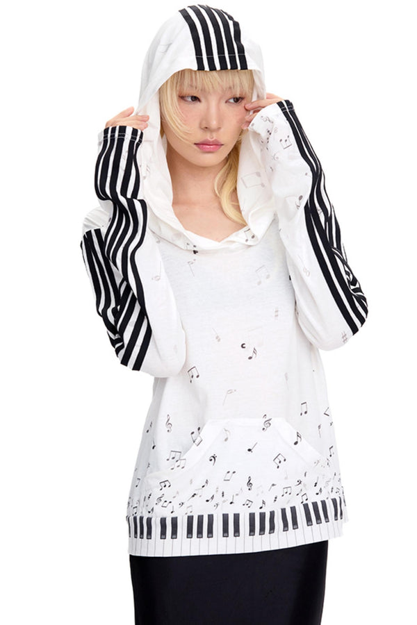 Piano Note Print Long-Sleeved Top