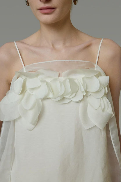 White Floral Camisole Skirt Set-Up